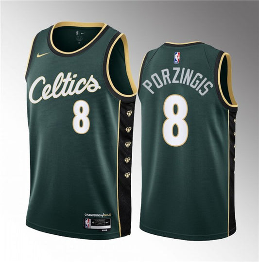Men's Boston Celtics #8 Kristaps Porzingis Green 2023 Draft City Edition Stitched Basketball Jersey