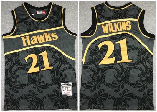 Men's Atlanta Hawks #21 Dominique Wilkins Black Throwback Stitched Jersey
