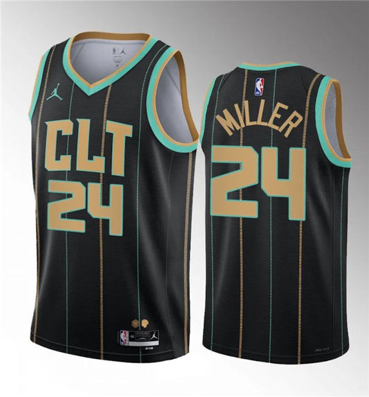 Charlotte Hornets #24 Brandon Miller Black 2022/23 Draft City Edition Stitched Basketball Jersey