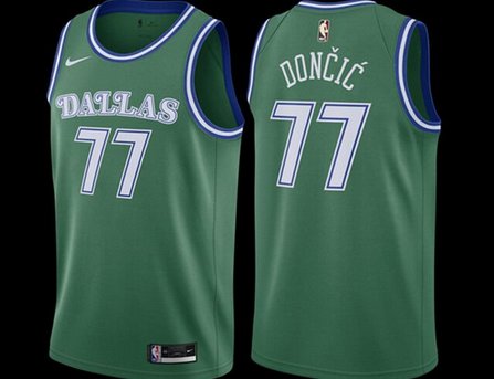 Men's Dallas Mavericks #77 Luka Doncic Green Classic Edition Stitched Basketball Jersey